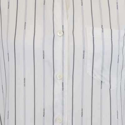 Prada White Silk Stripe Logo 022 Printed Long Sleeve Shirt