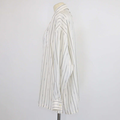 Prada White Silk Stripe Logo 022 Printed Long Sleeve Shirt