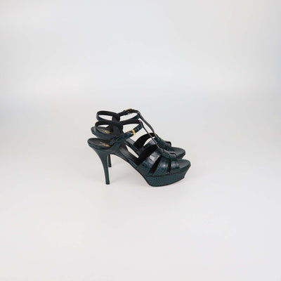 Saint laurent Green Croc Embossed Leather Tribute Platform Sandals