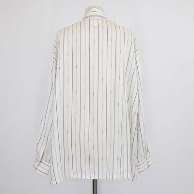 Prada White Silk Stripe Logo 022 Printed Long Sleeve Shirt