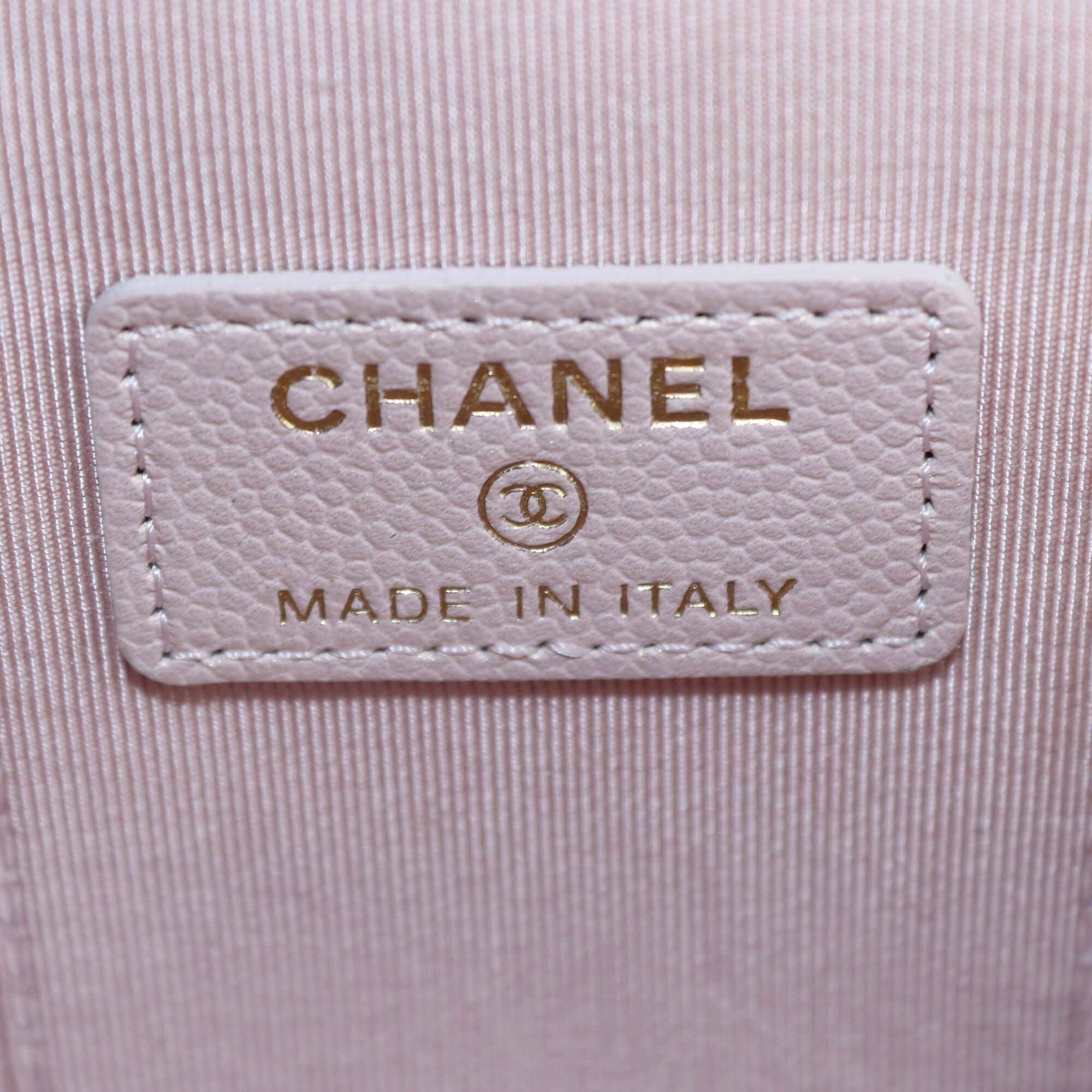 Chanel Metallic Pink Quilted Caviar Mini Pearl On Top Vanity Case w/ Chain Womens Chanel 