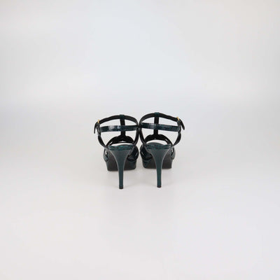 Saint laurent Green Croc Embossed Leather Tribute Platform Sandals