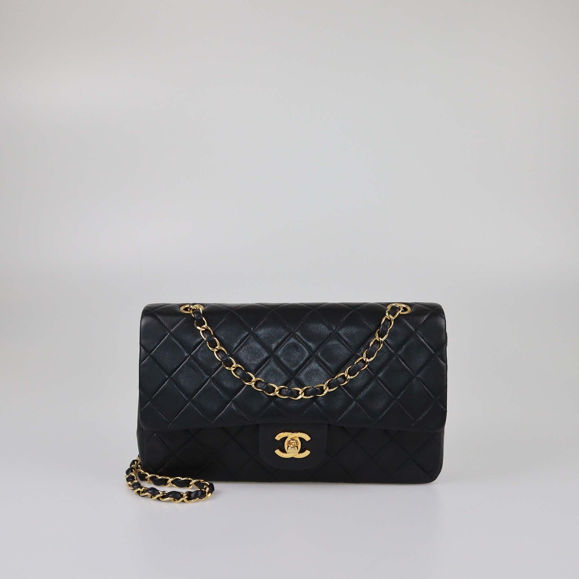 Chanel Black Medium Classic Lambskin Double Flap Womens Chanel 