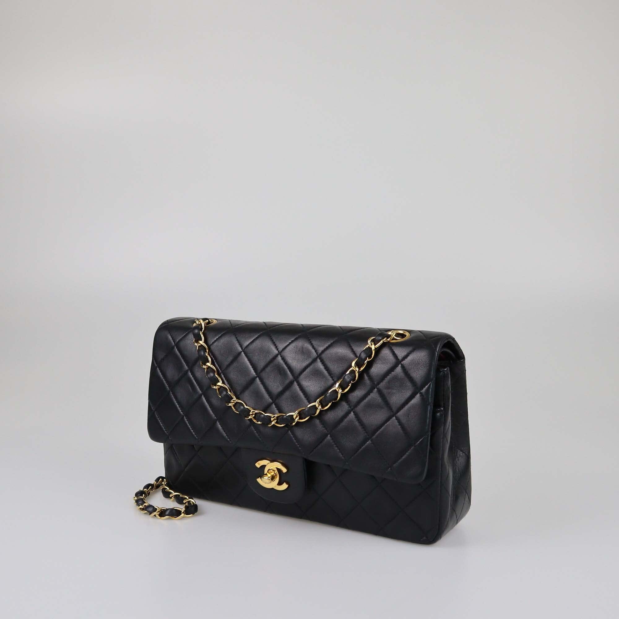 Chanel Black Medium Classic Lambskin Double Flap Womens Chanel 