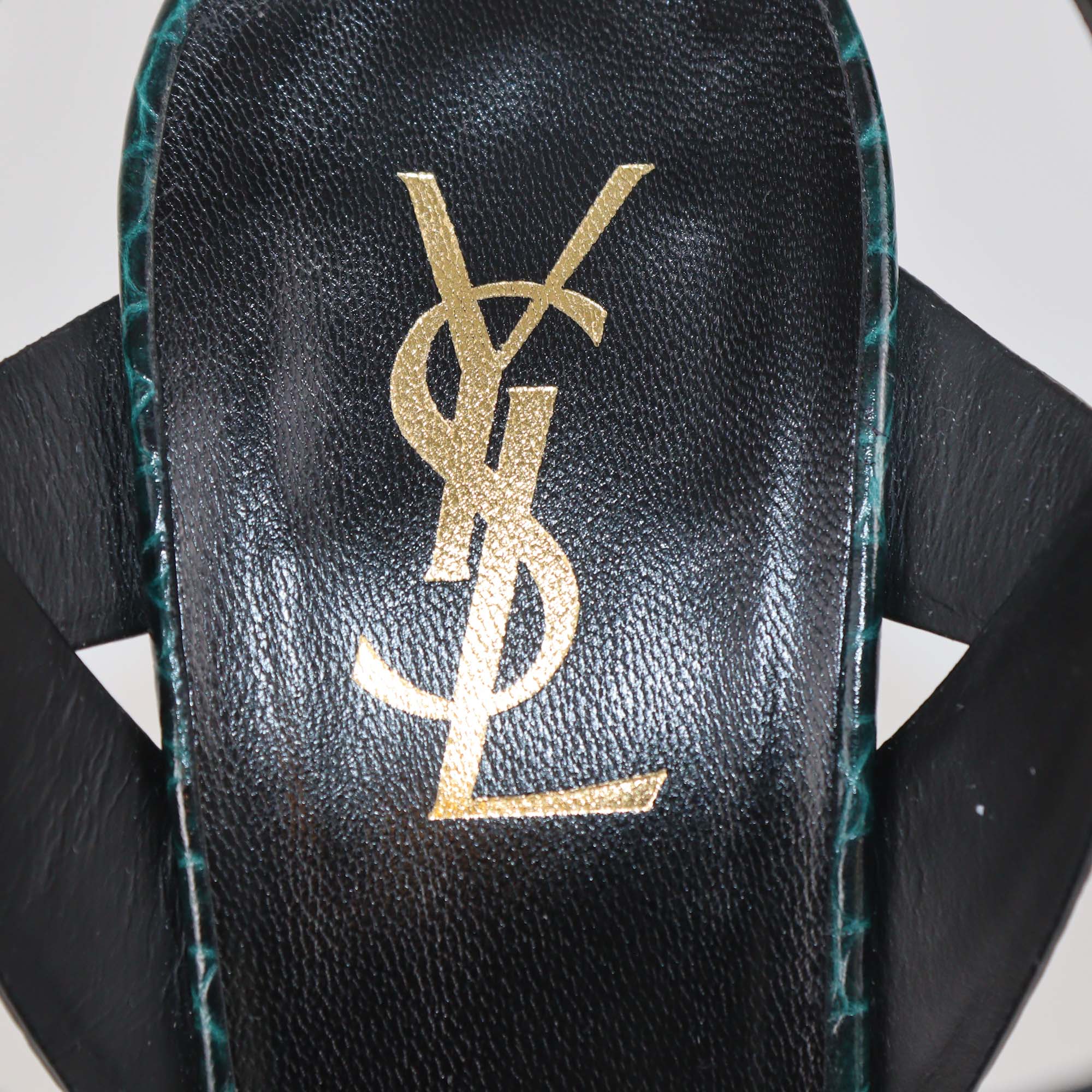 Saint laurent Green Croc Embossed Leather Tribute Platform Sandals
