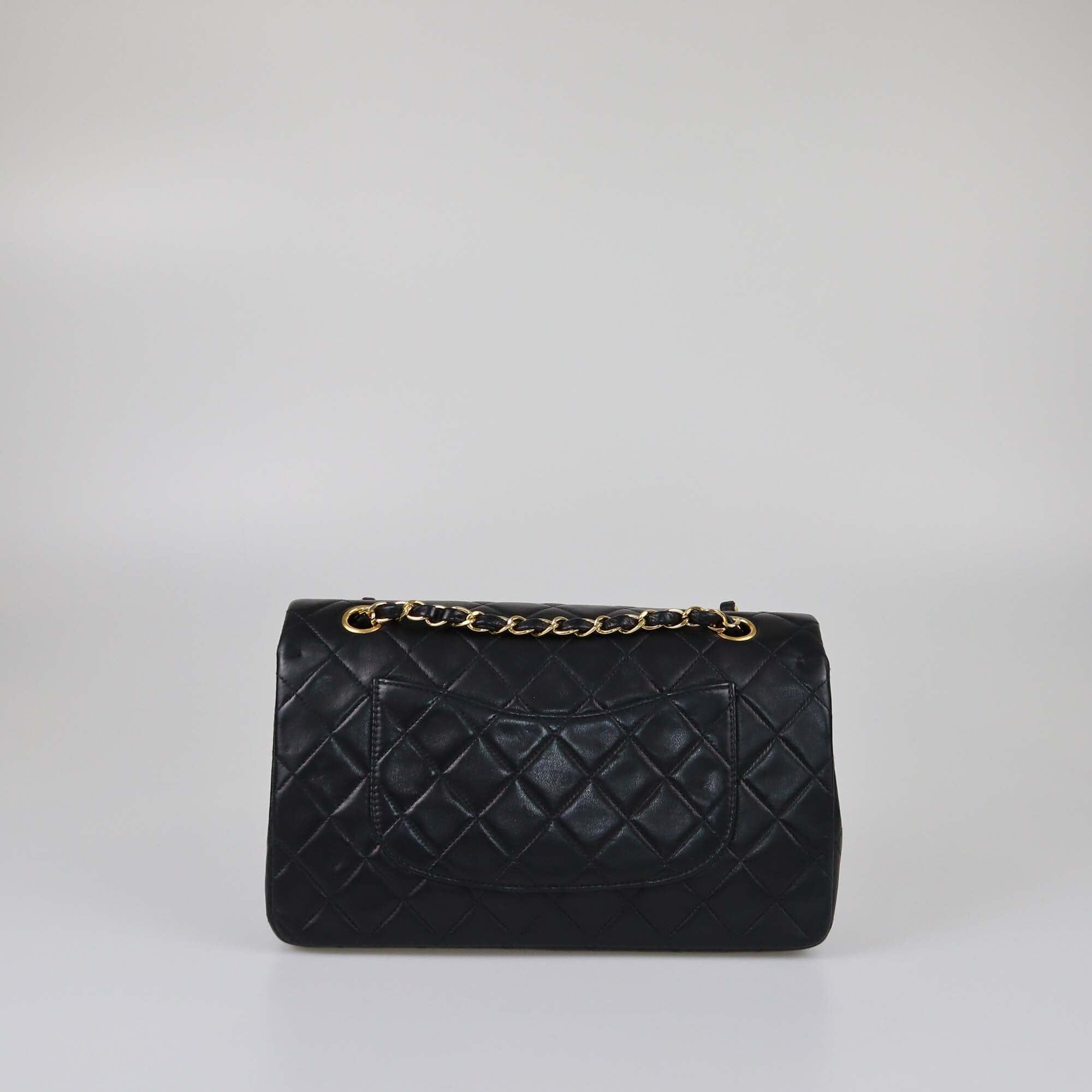 Chanel Black Medium Classic Lambskin Double Flap Womens Chanel 