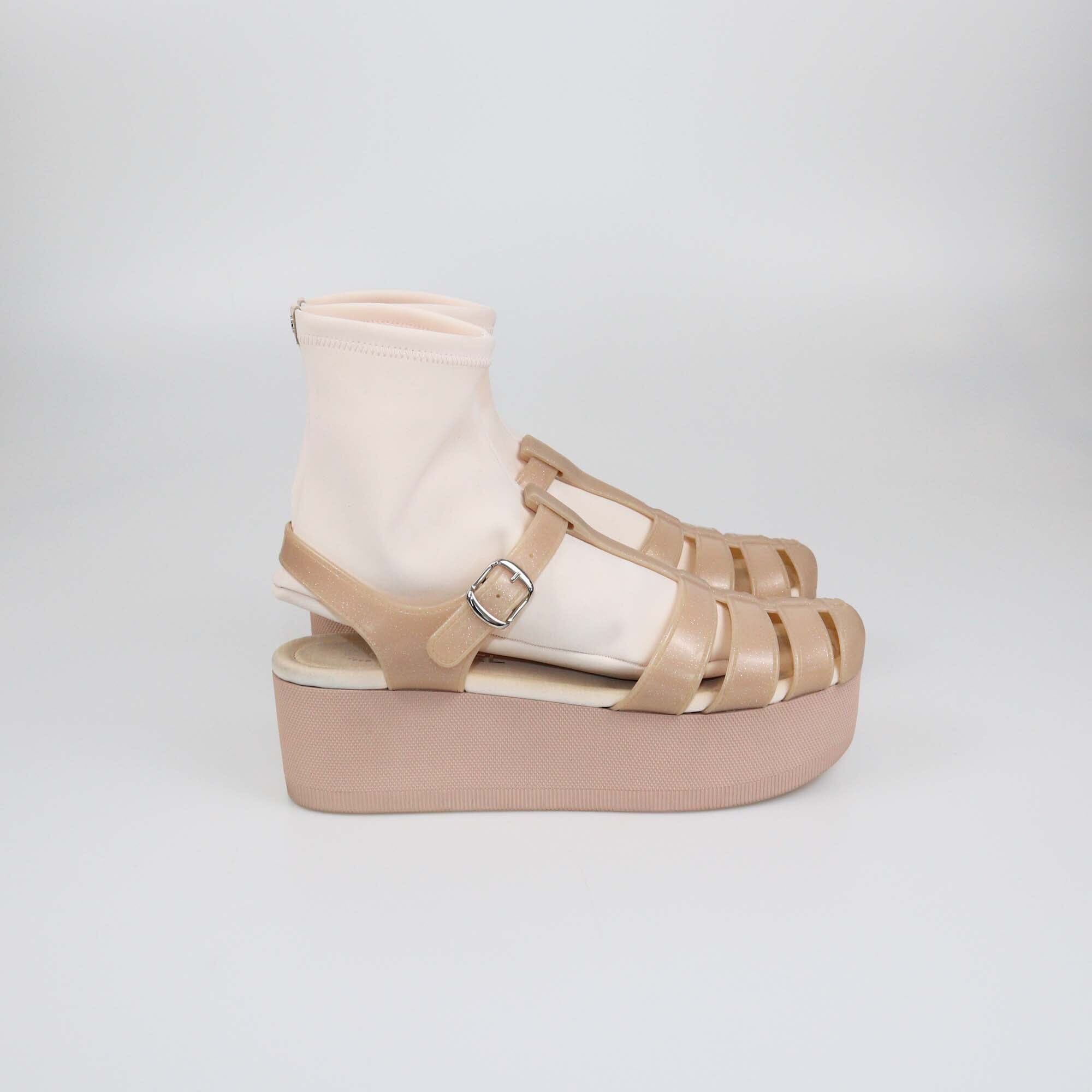 Chanel Old Pink CC Logo Wedge Sandals Womens Chanel 