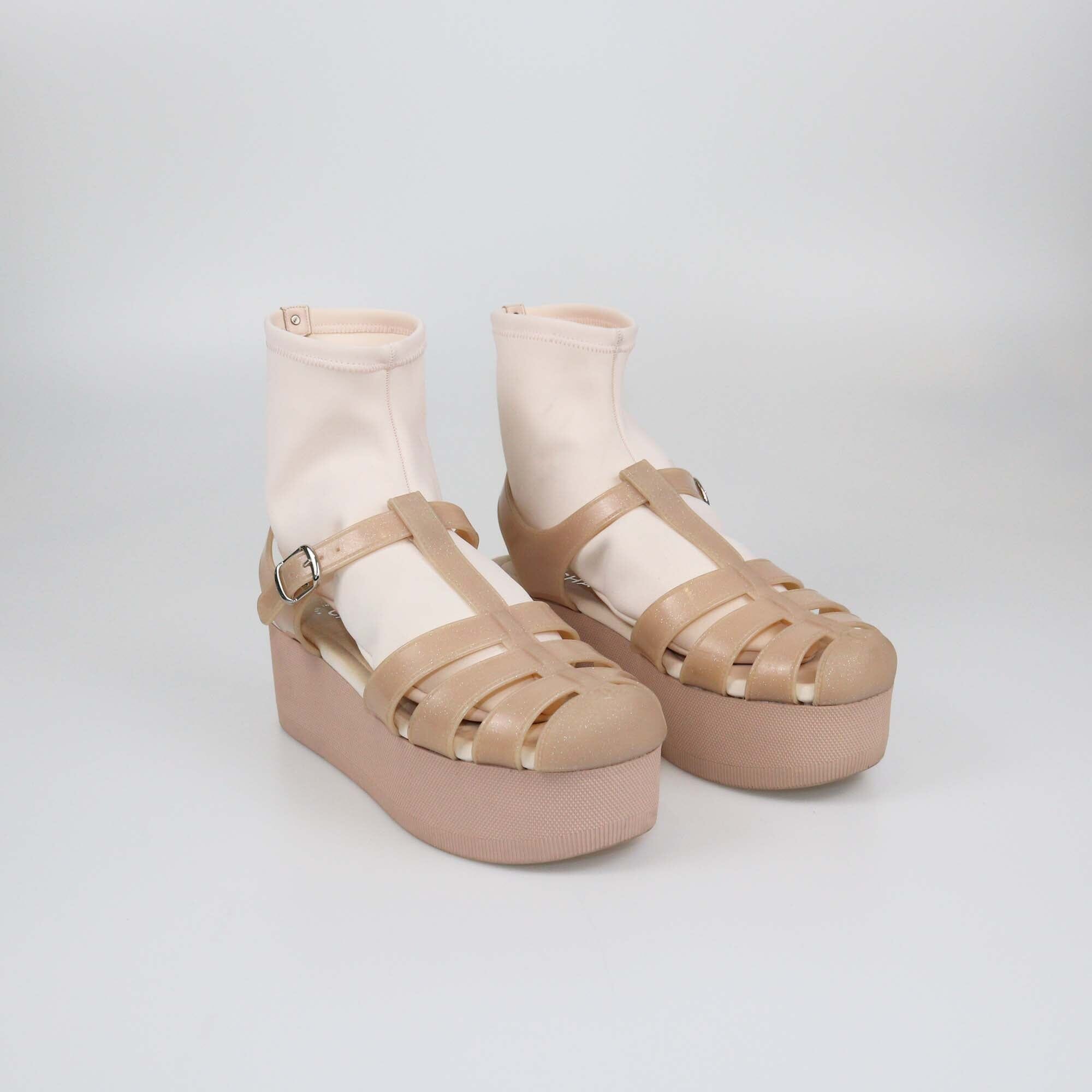 Chanel Old Pink CC Logo Wedge Sandals Womens Chanel 