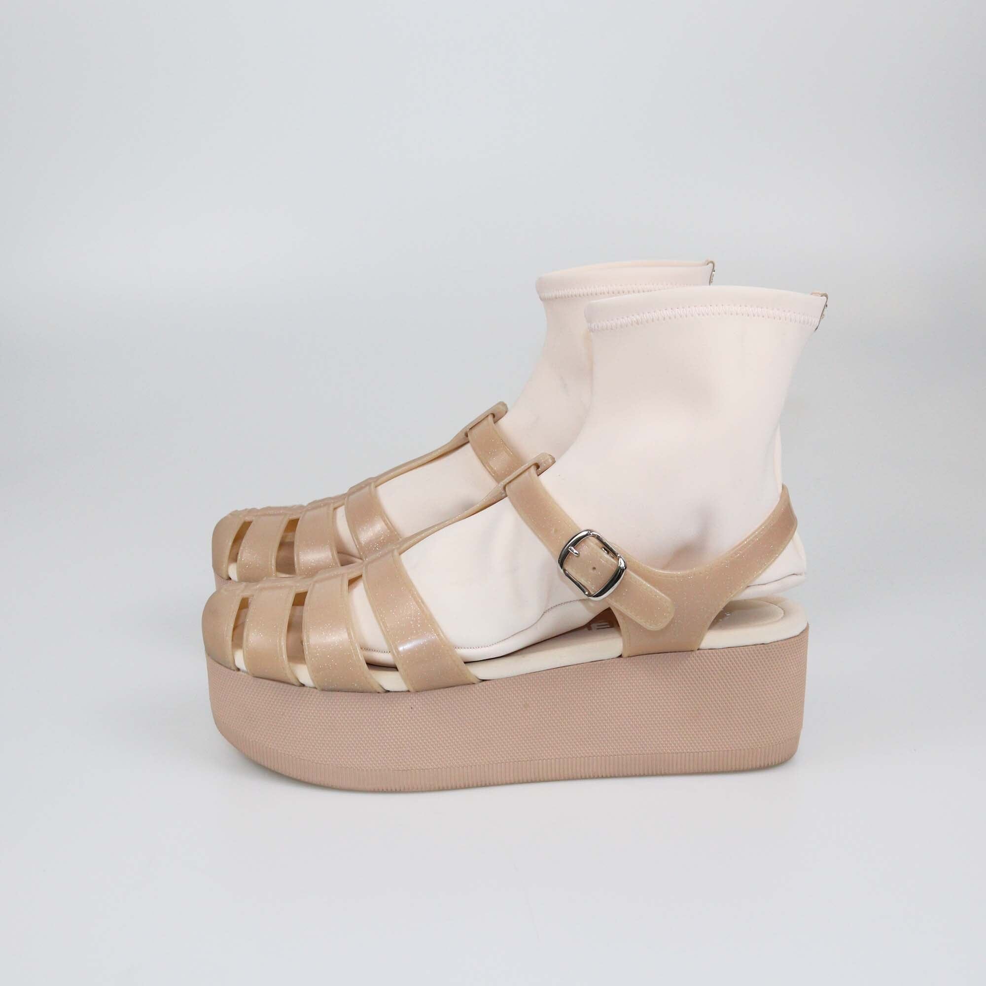 Chanel Old Pink CC Logo Wedge Sandals Womens Chanel 