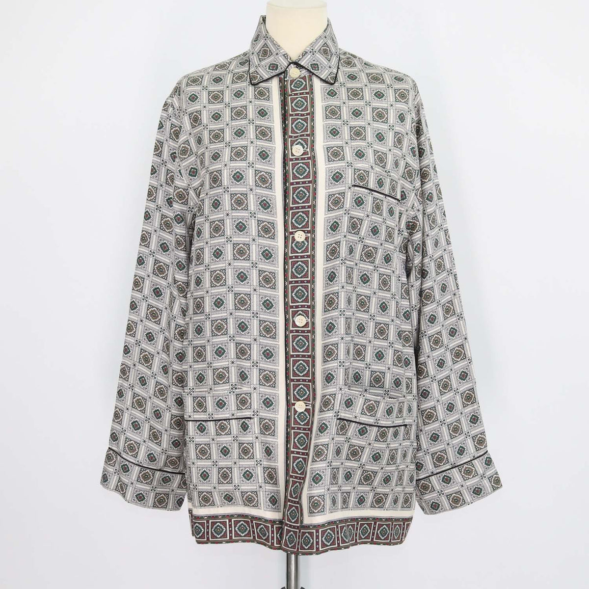 Loro Piana Multicolor Silk Border Print Lian Long Sleeve Print Blouse