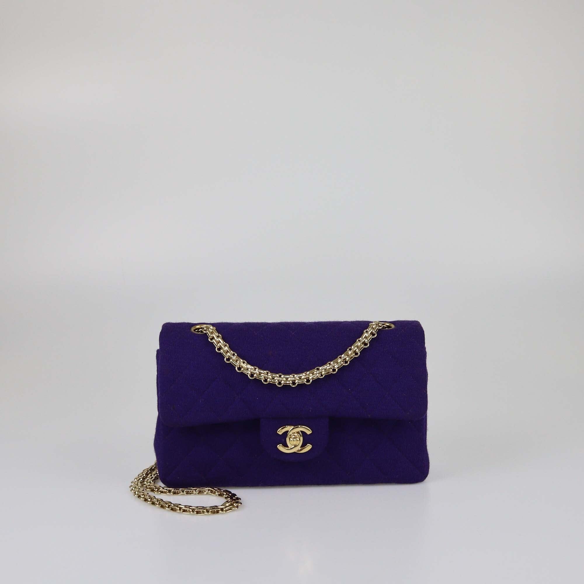 Chanel Purple Quilted Jersey Small Classic Double Flap Bag Womens Chanel 