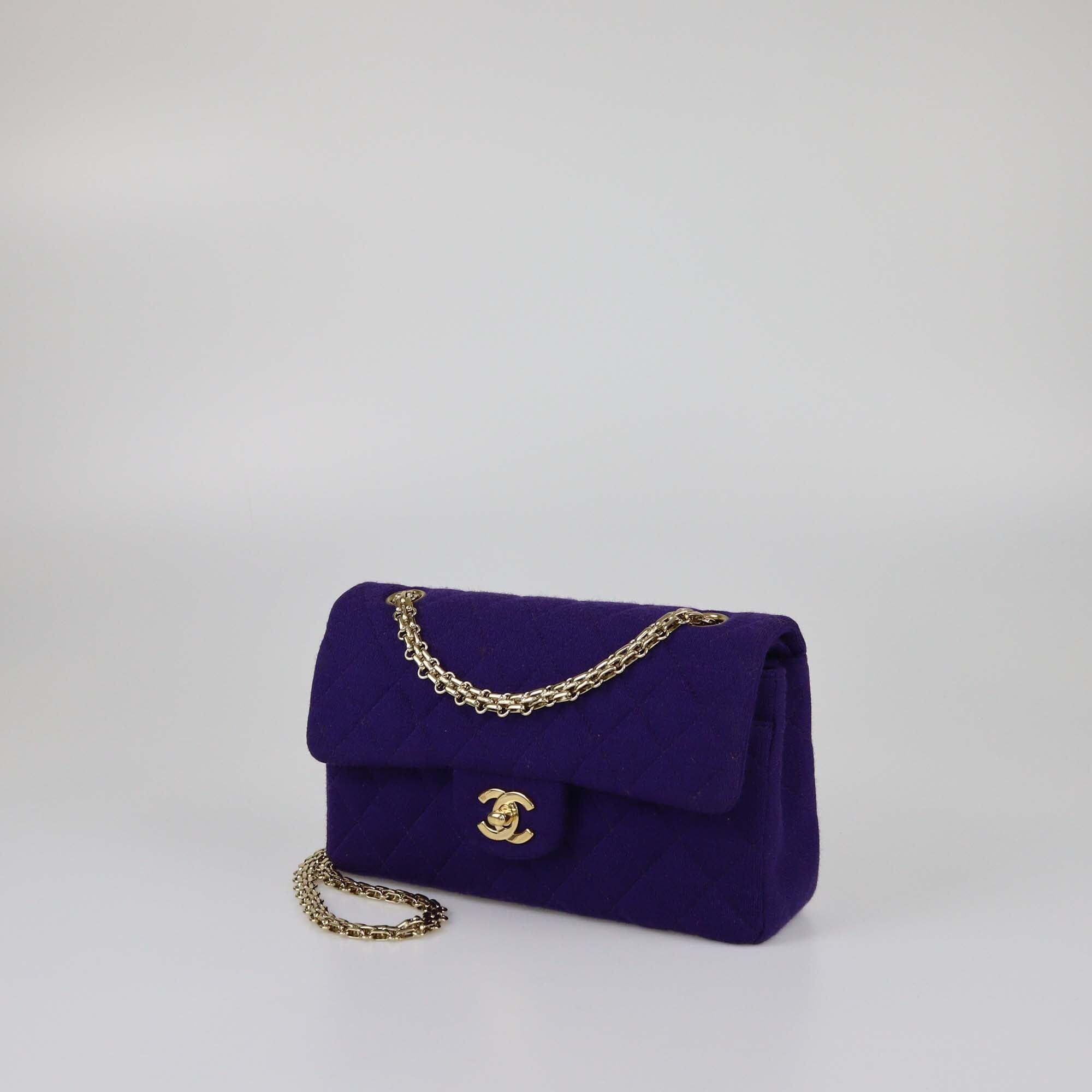 Chanel Purple Quilted Jersey Small Classic Double Flap Bag Womens Chanel 