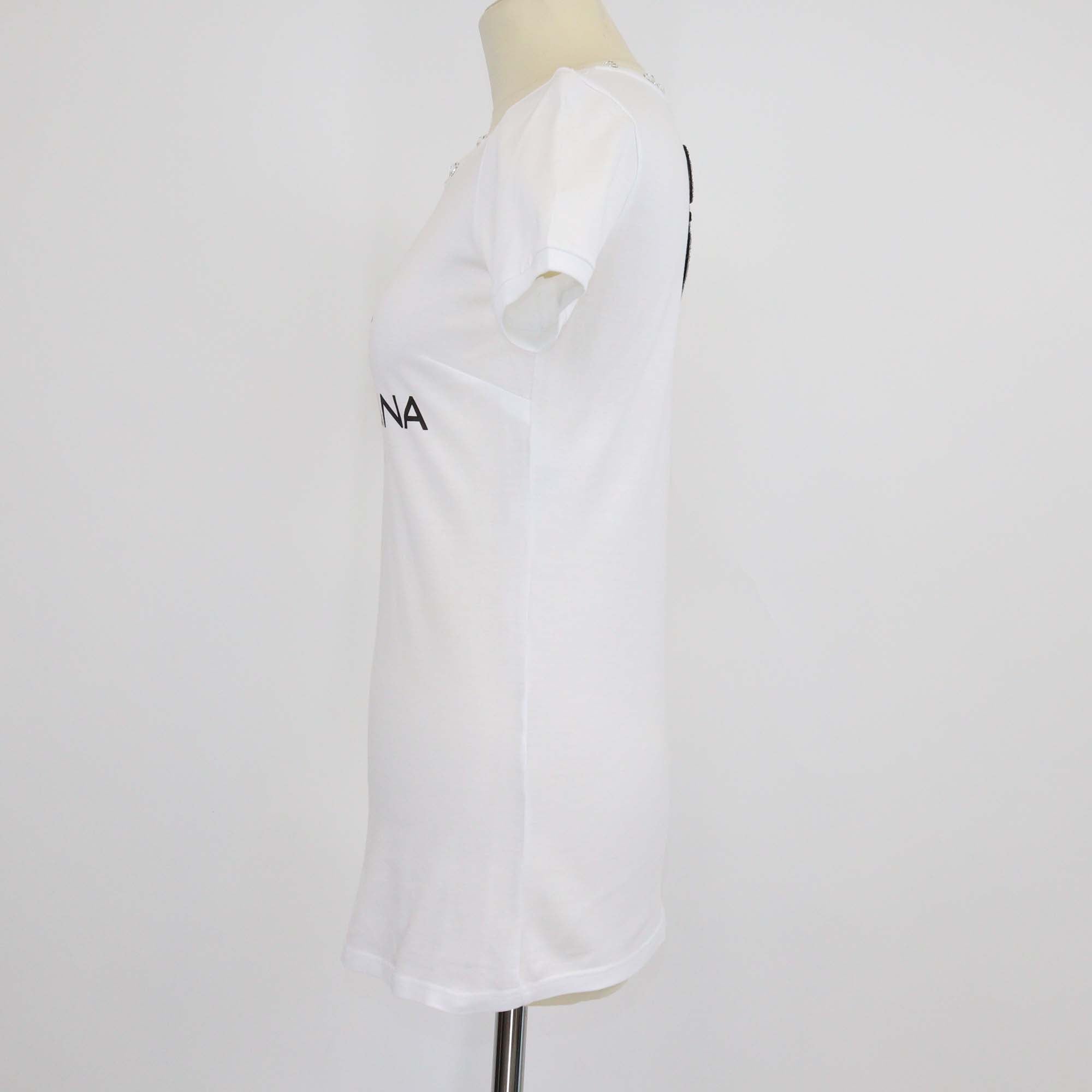 Dolce & Gabbana White Cotton Print Rhinestone T-Shirt