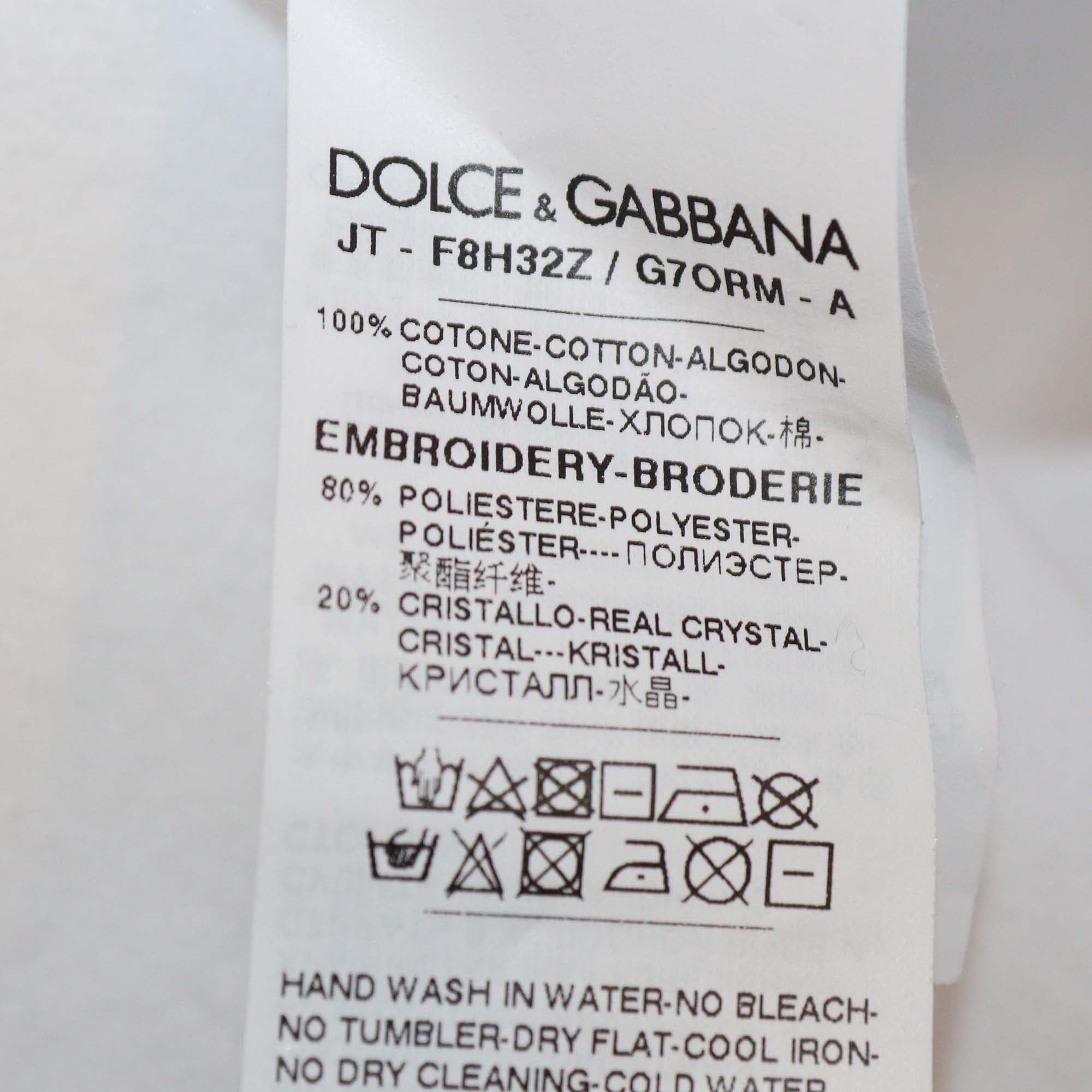 Dolce & Gabbana White Cotton Print Rhinestone T-Shirt