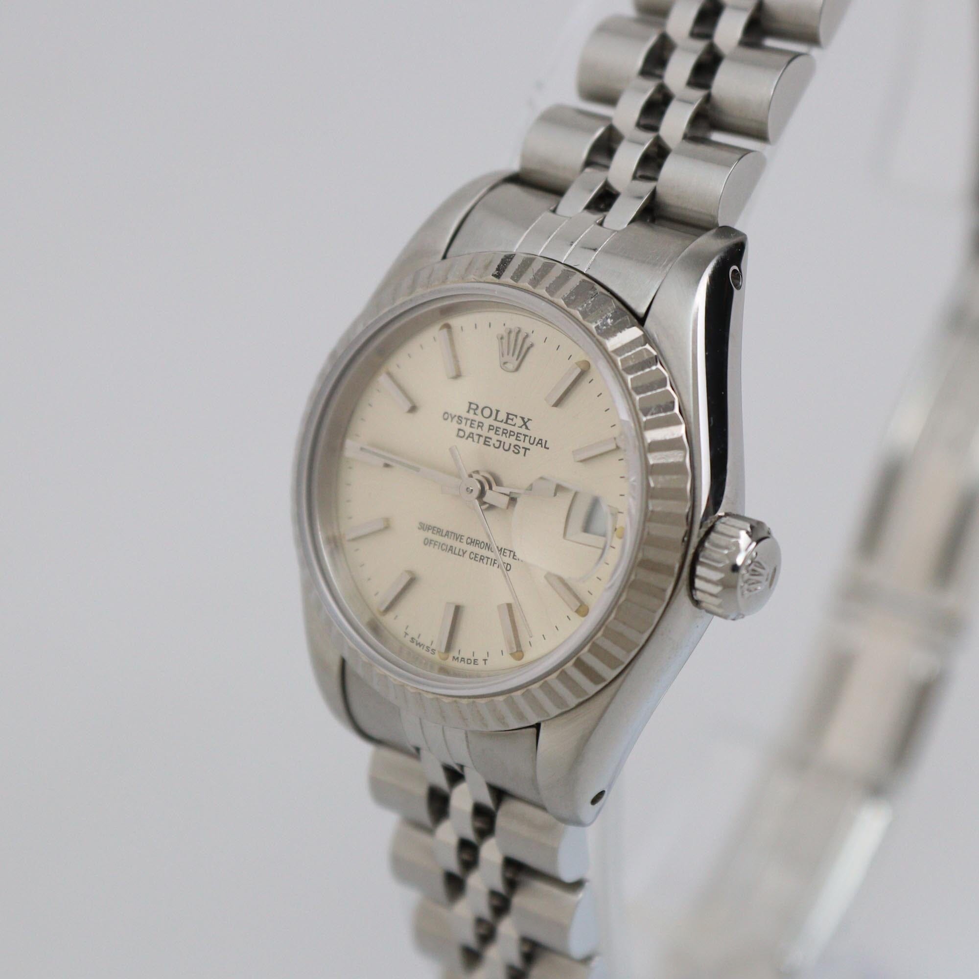 Rolex Silver 18K White Gold Stainless Steel Datejust 69174 Women's Watch 26 mm Womens Rolex 