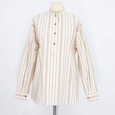 Loro Piana Cream Cotton Stripe Valerie Long Sleeve Shirt