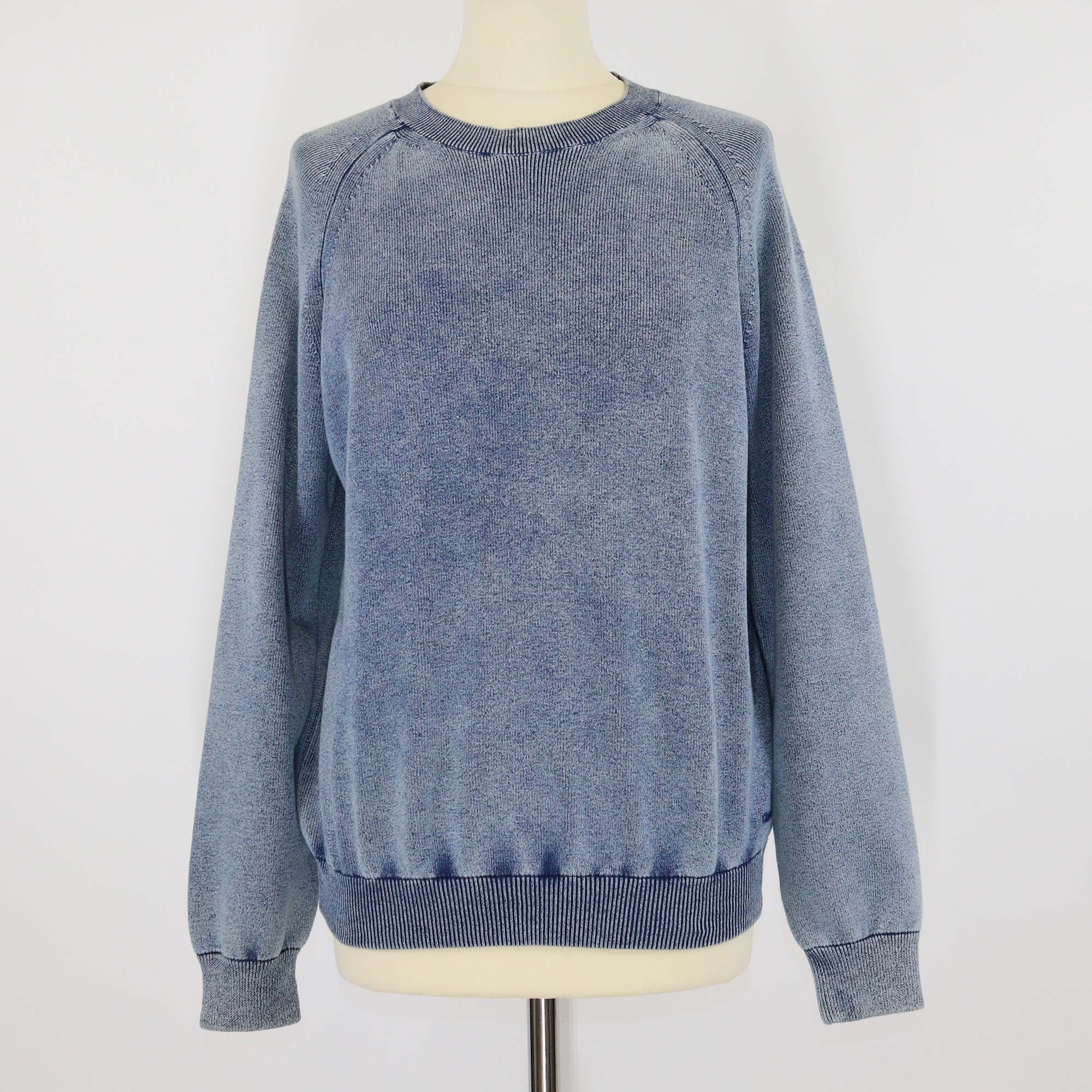 Chloe Blue White Cotton Crew Neck Sweater