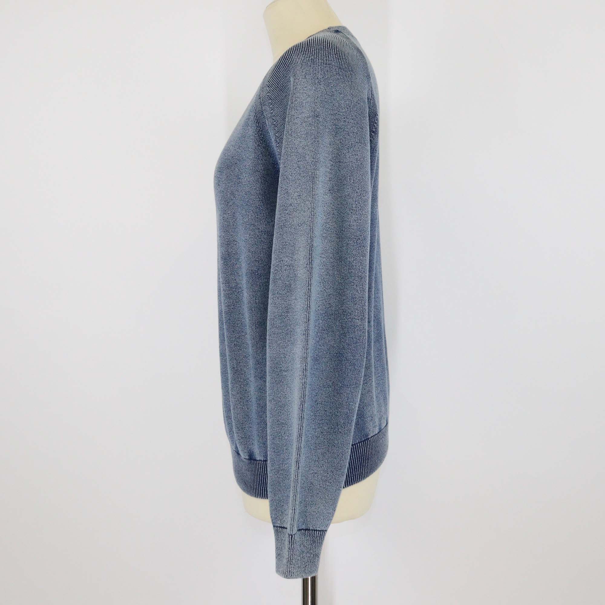 Chloe Blue White Cotton Crew Neck Sweater
