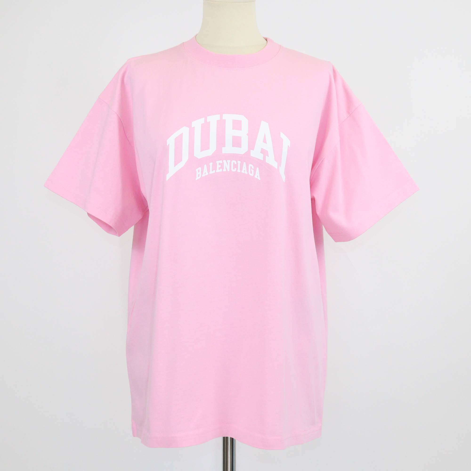 Balenciaga Baby Pink Cotton Dubai Logo Print T-Shirt