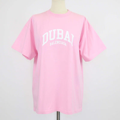Balenciaga Baby Pink Cotton Dubai Logo Print T-Shirt