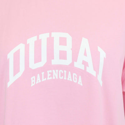 Balenciaga Baby Pink Cotton Dubai Logo Print T-Shirt