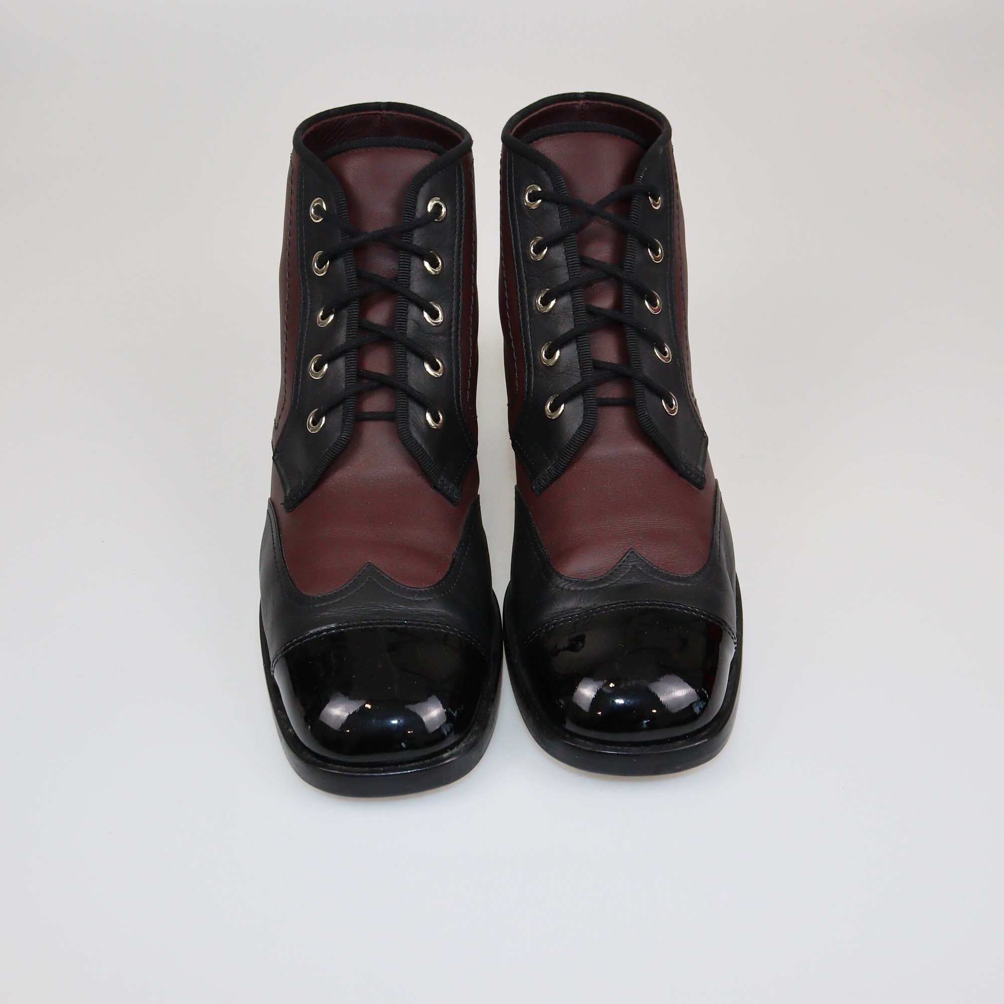 Chanel Black/Burgundy Lace-Up Ankle Boots Mens Chanel 