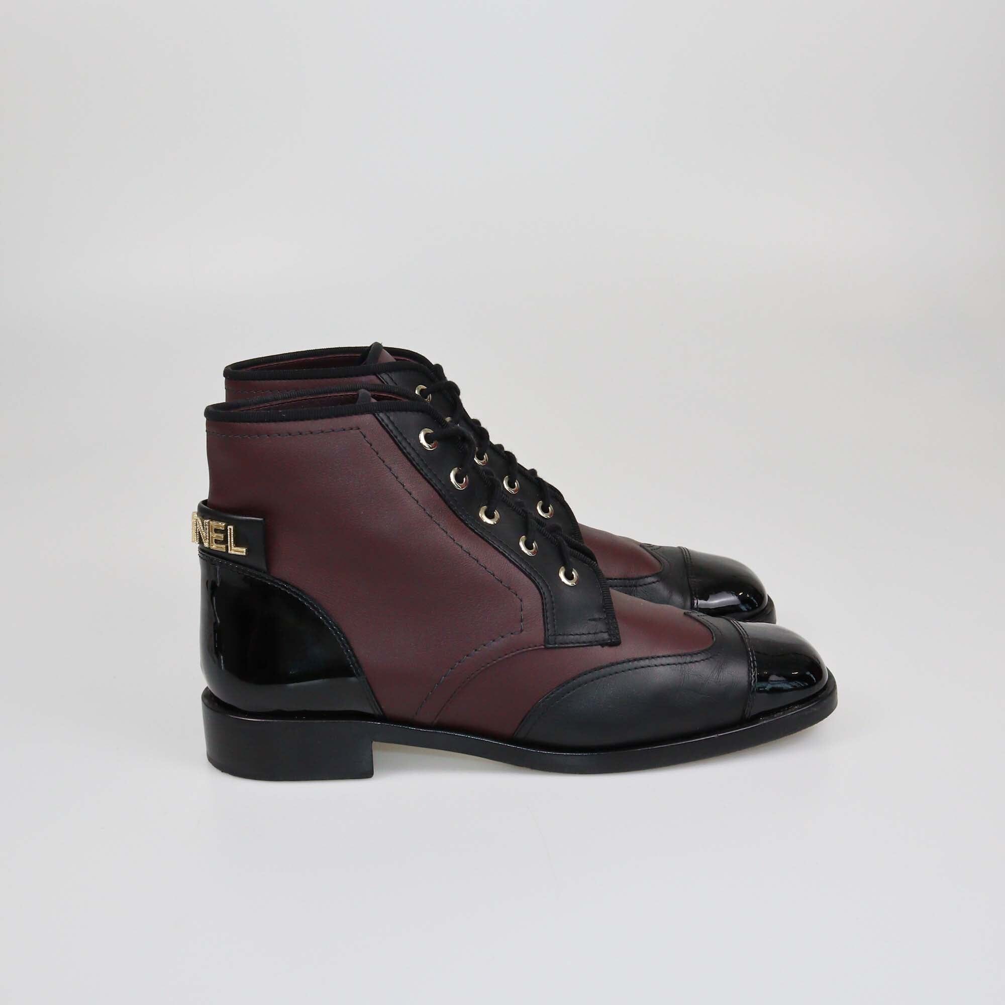 Chanel Black/Burgundy Lace-Up Ankle Boots Mens Chanel 