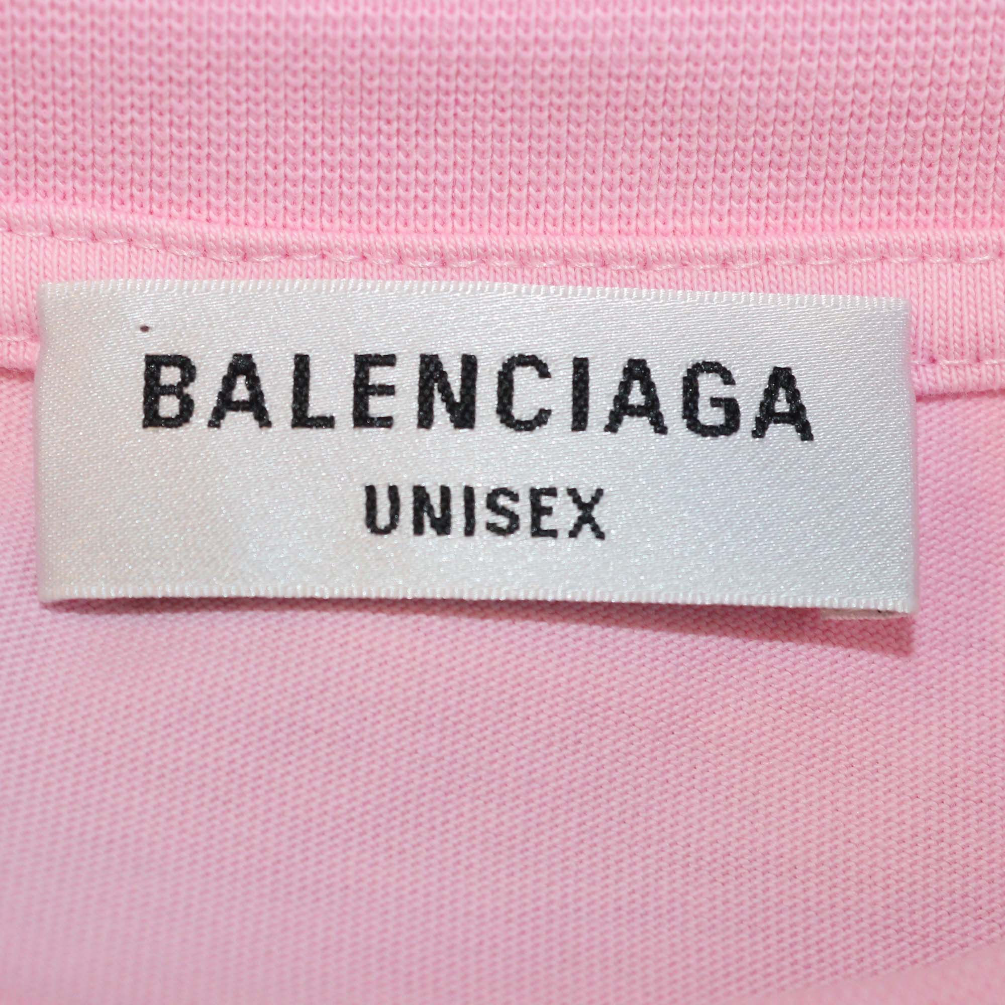 Balenciaga Baby Pink Cotton Dubai Logo Print T-Shirt