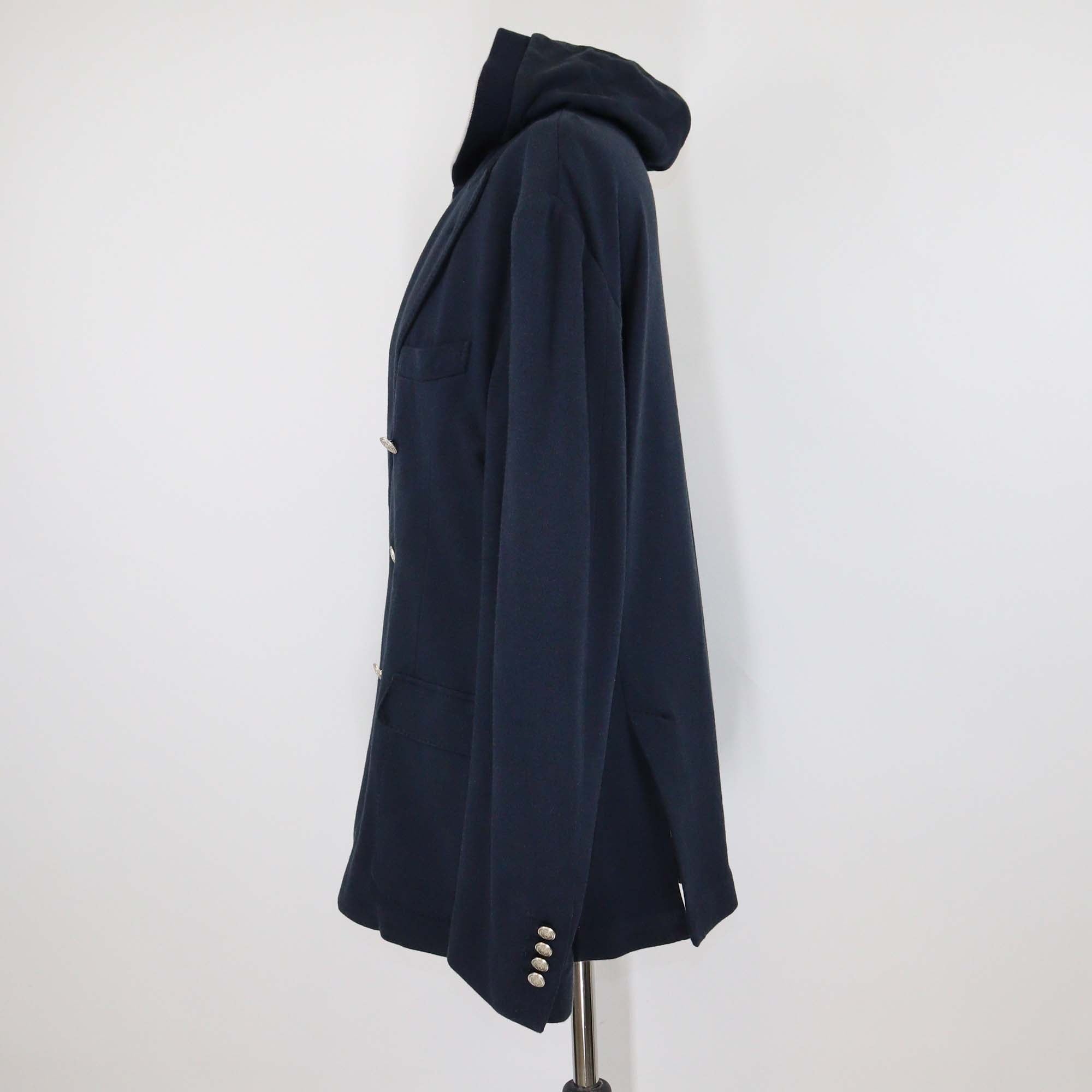 Eleventy Navy Blue Cotton Single Breasted & Zip Front Panelled Hooded Jacket