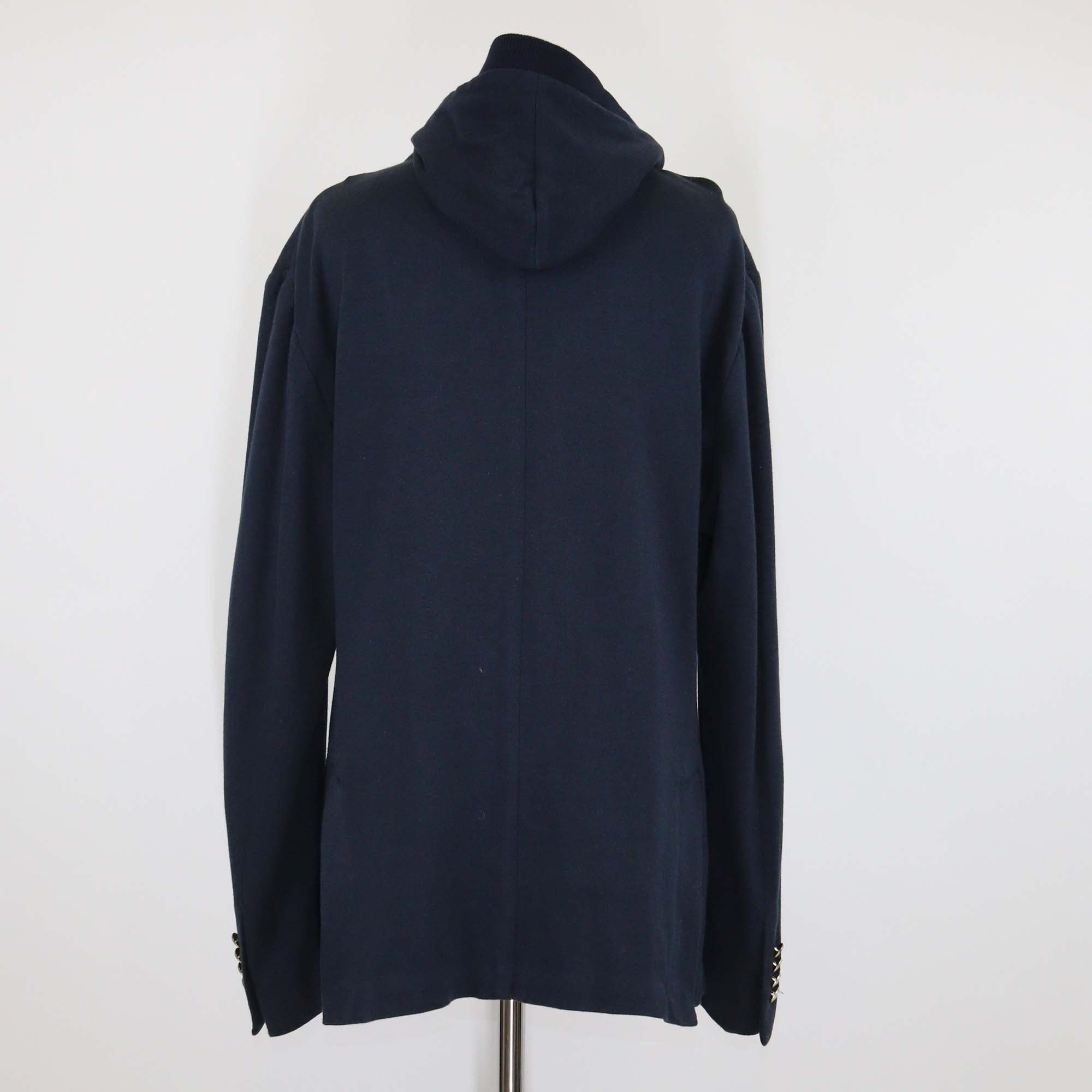 Eleventy Navy Blue Cotton Single Breasted & Zip Front Panelled Hooded Jacket