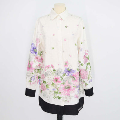 Christian Dior Cream Silk Oblique Hortensia Garden Long Blouse