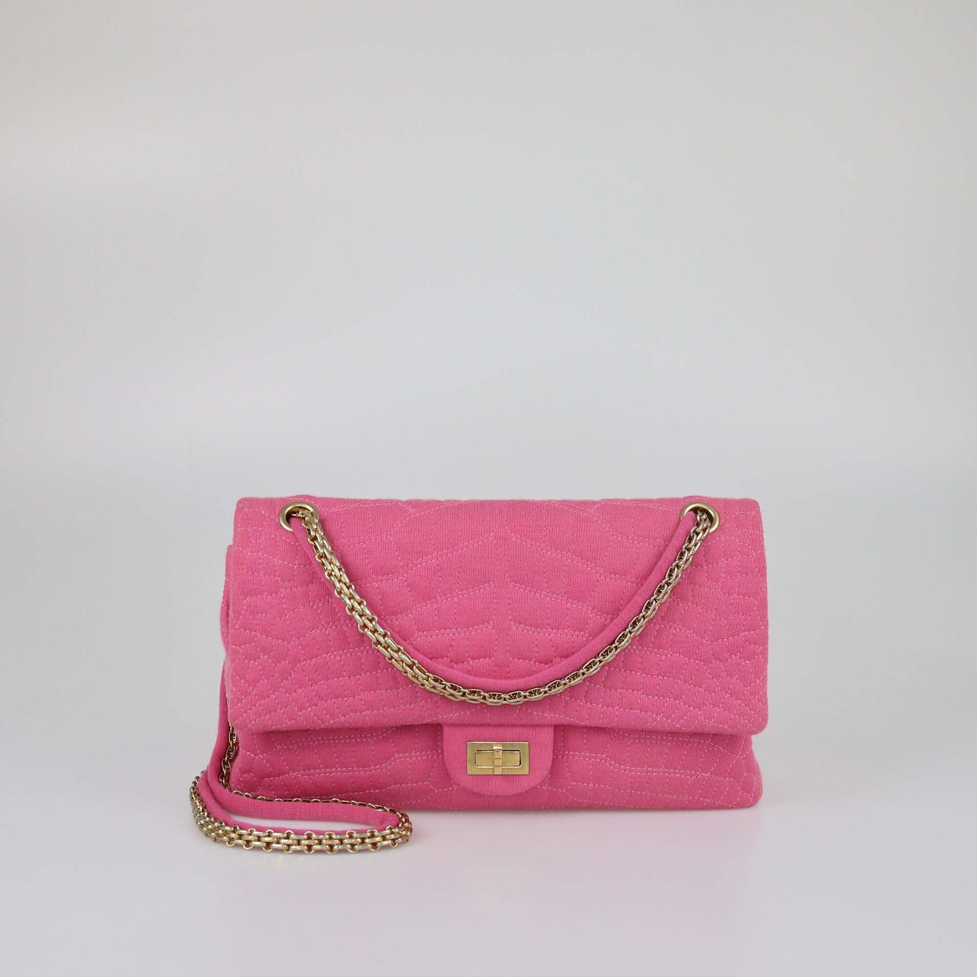 Chanel Pink Croc Quilted Jersey 226 Reissue 2.55 Flap Bag Womens Chanel 