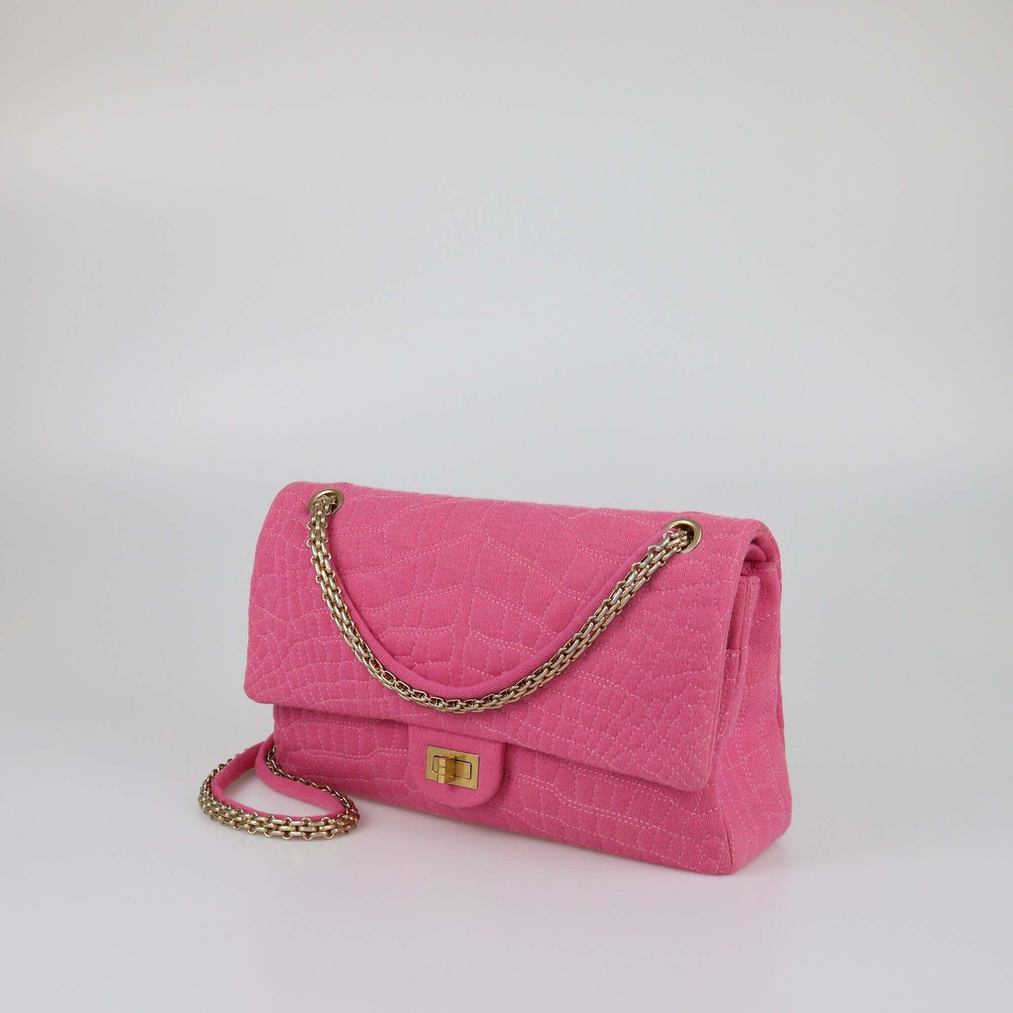 Chanel Pink Croc Quilted Jersey 226 Reissue 2.55 Flap Bag Womens Chanel 