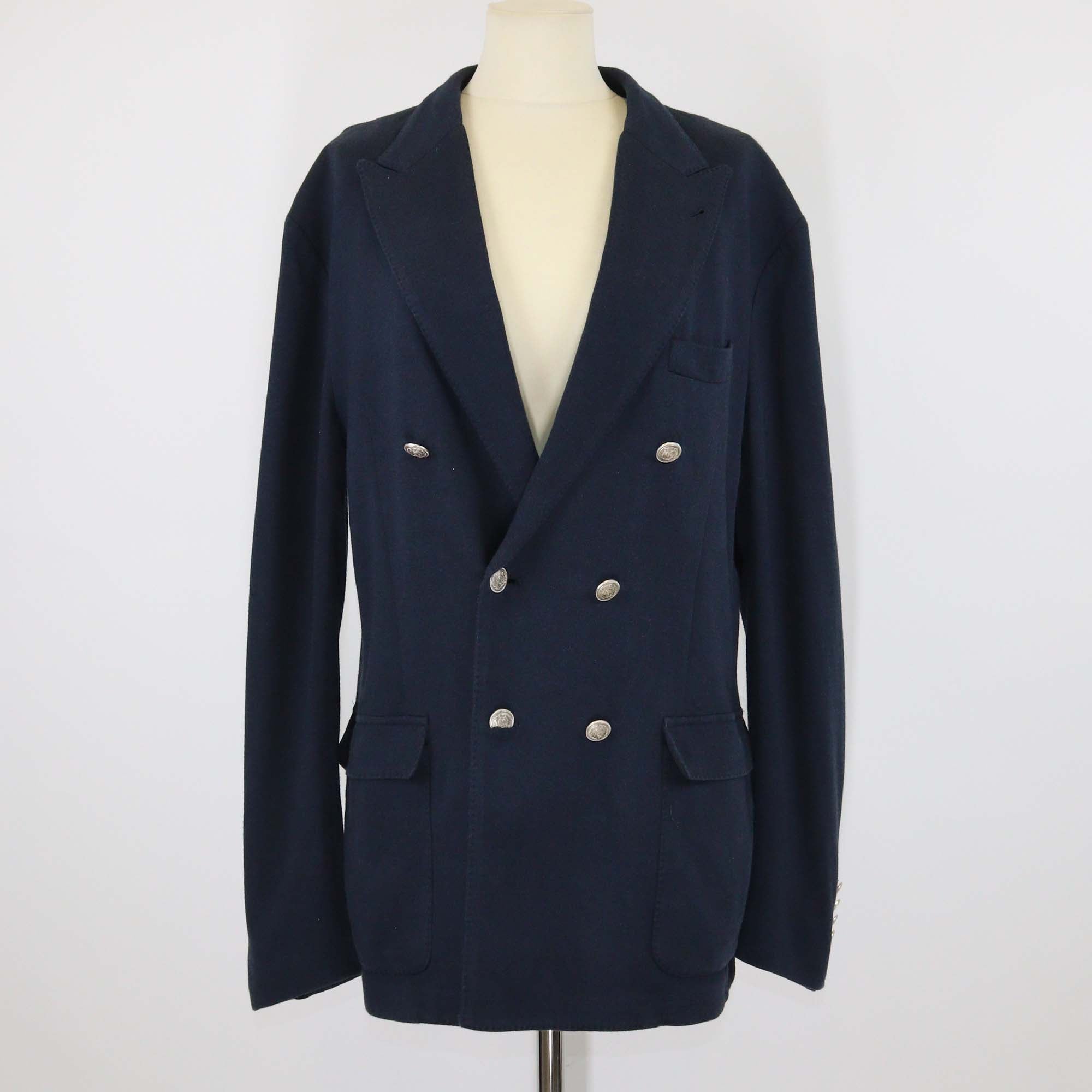 Eleventy Navy Blue Cotton Single Breasted & Zip Front Panelled Hooded Jacket