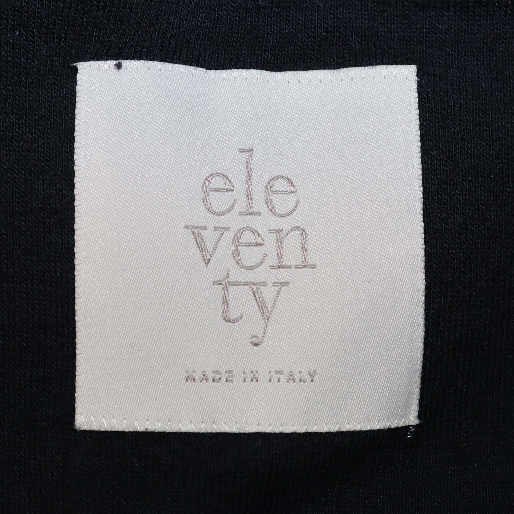 Eleventy Navy Blue Cotton Single Breasted & Zip Front Panelled Hooded Jacket