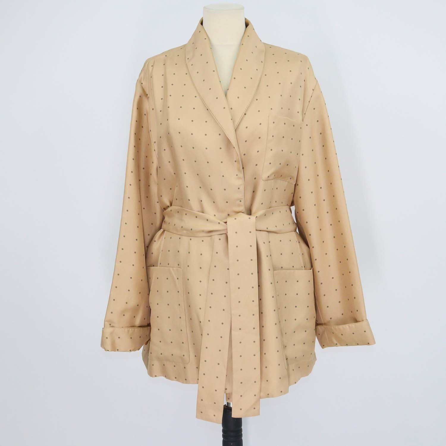 Loro Piana Brown Silk Polka Dots Roxanne Belted Robe