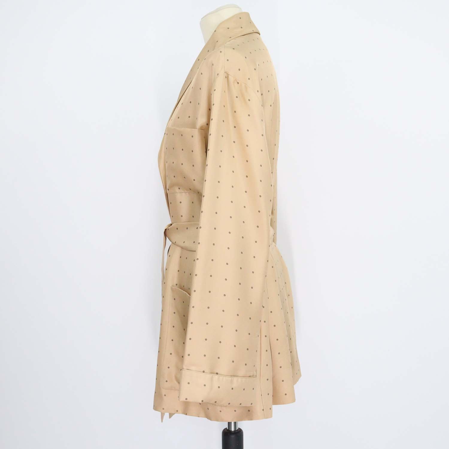 Loro Piana Brown Silk Polka Dots Roxanne Belted Robe