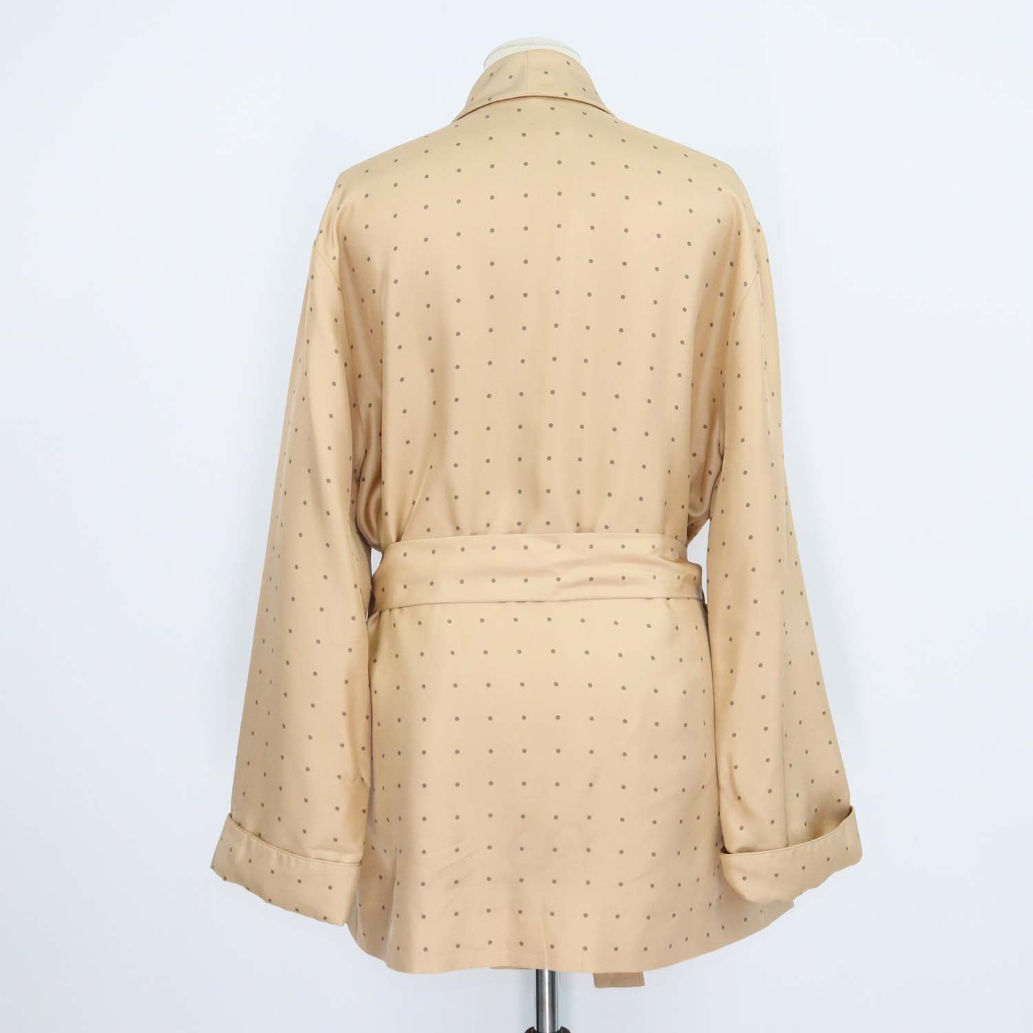 Loro Piana Brown Silk Polka Dots Roxanne Belted Robe