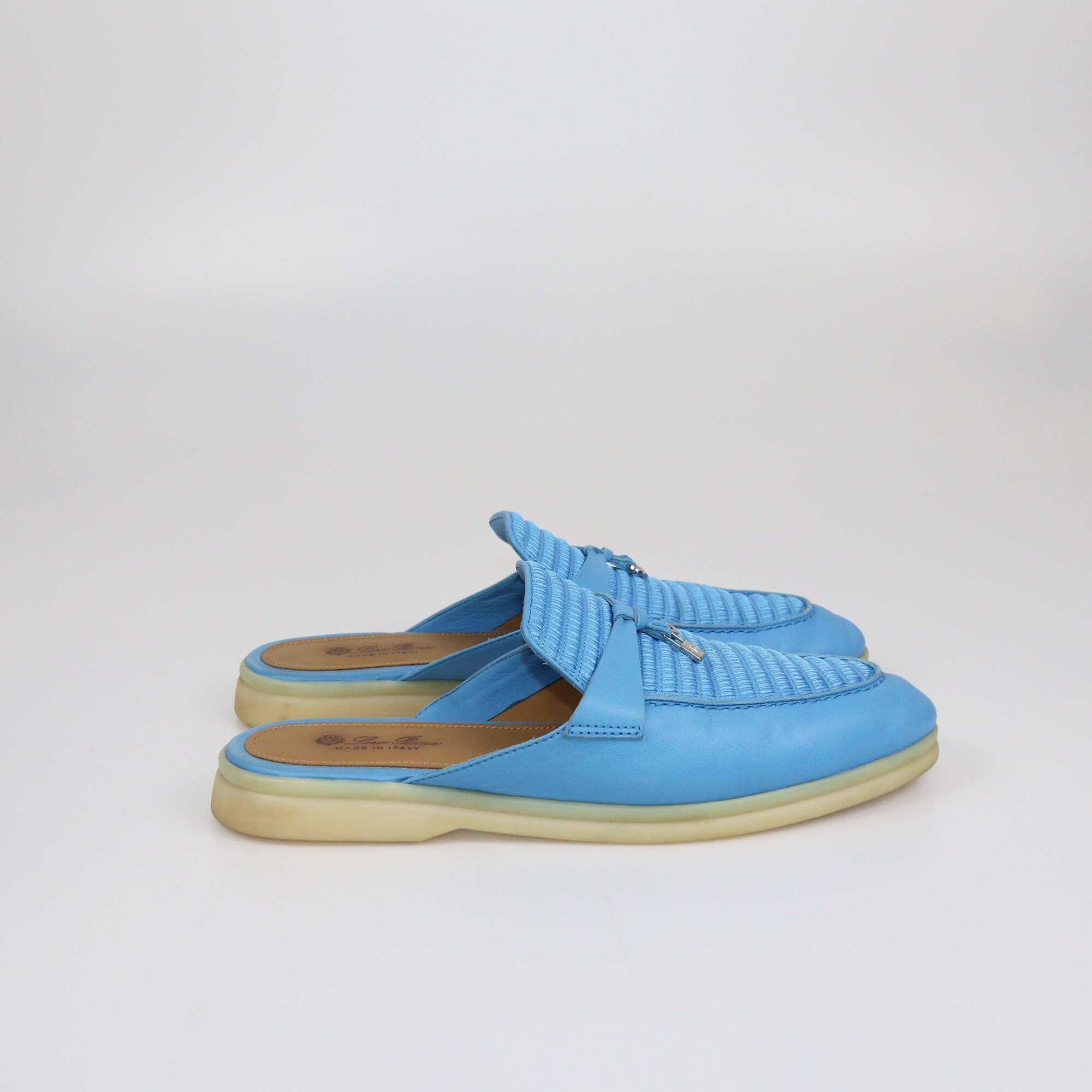 Loro Piana Blue Summer Charms Walk Babouche Loafers Womens Loro Piana 