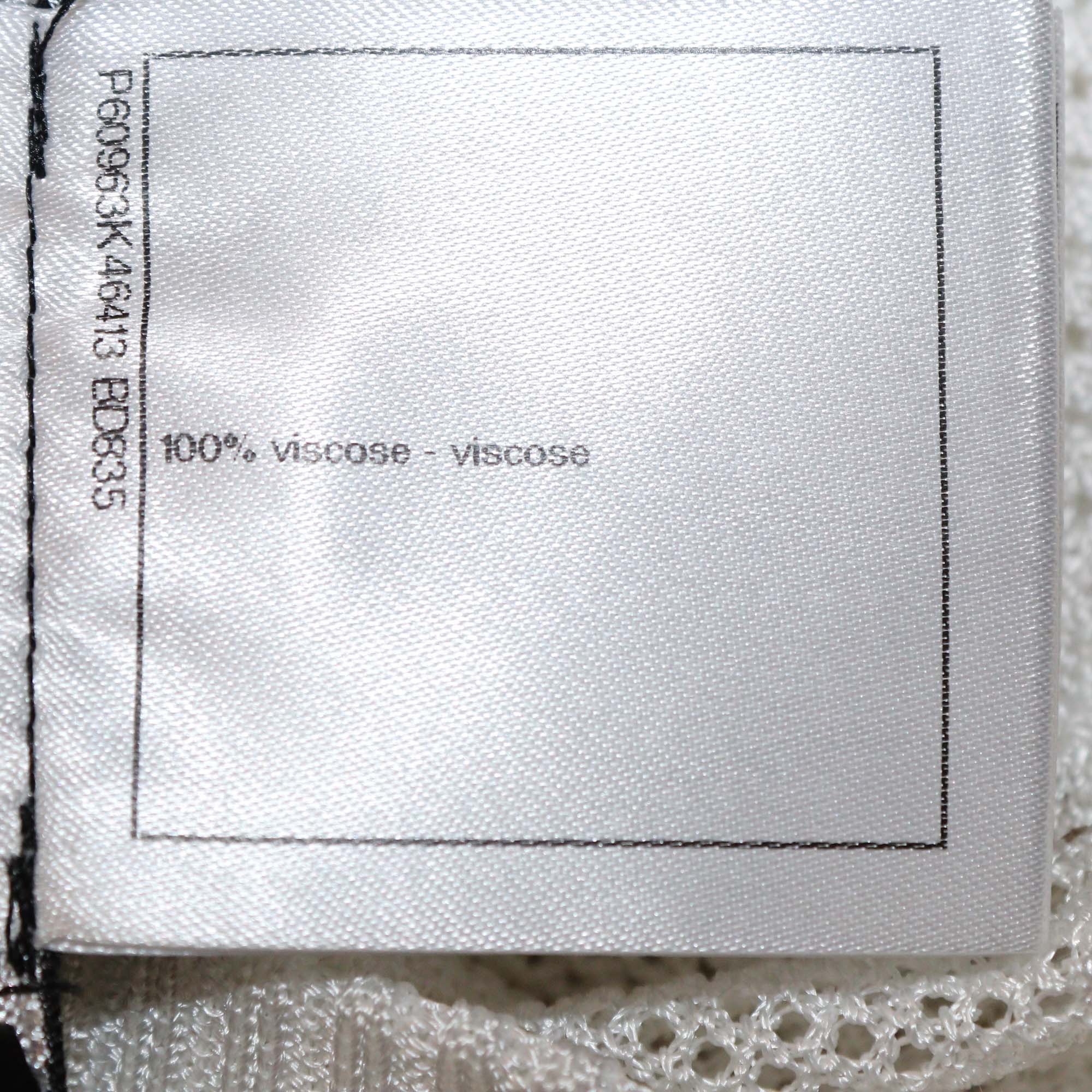 Chanel White/Gold Mesh Viscose CC Logo Sequins Cardigan