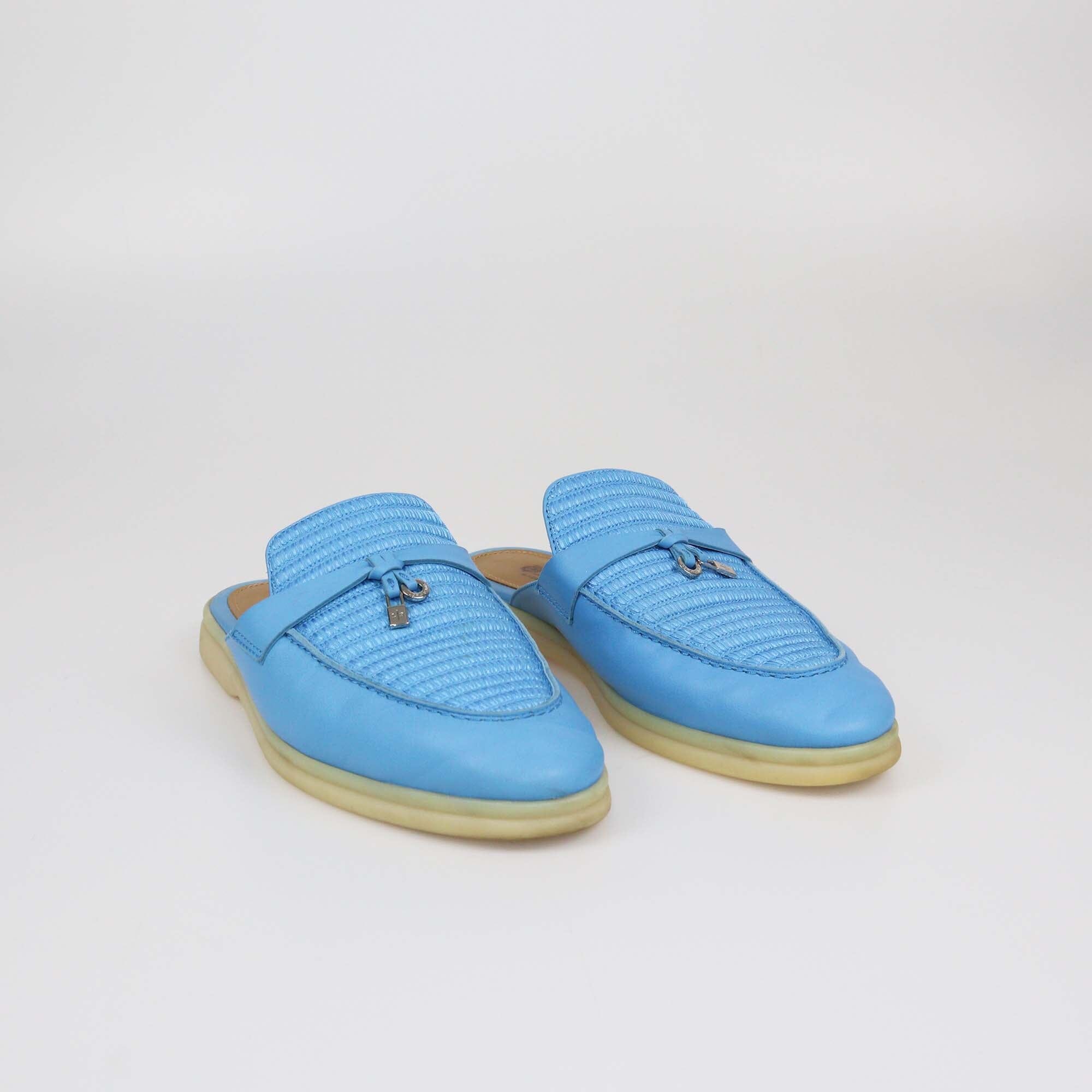 Loro Piana Blue Summer Charms Walk Babouche Loafers Womens Loro Piana 