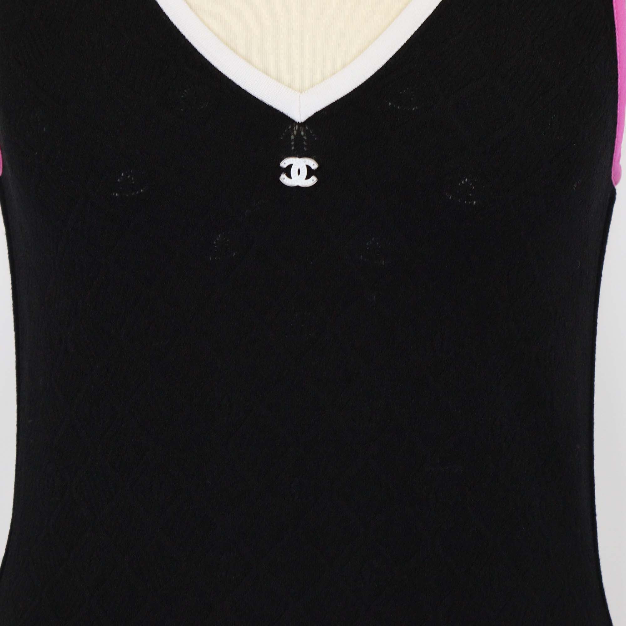 Chanel Black Quilted Viscose Sleeveless V Neck Mini Dress