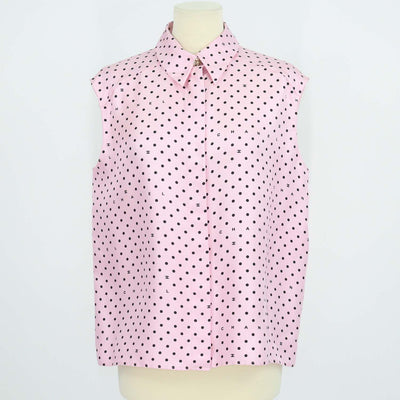 Chanel Pink Silk Polka Dot Sleeveless Shirt