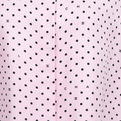 Chanel Pink Silk Polka Dot Sleeveless Shirt