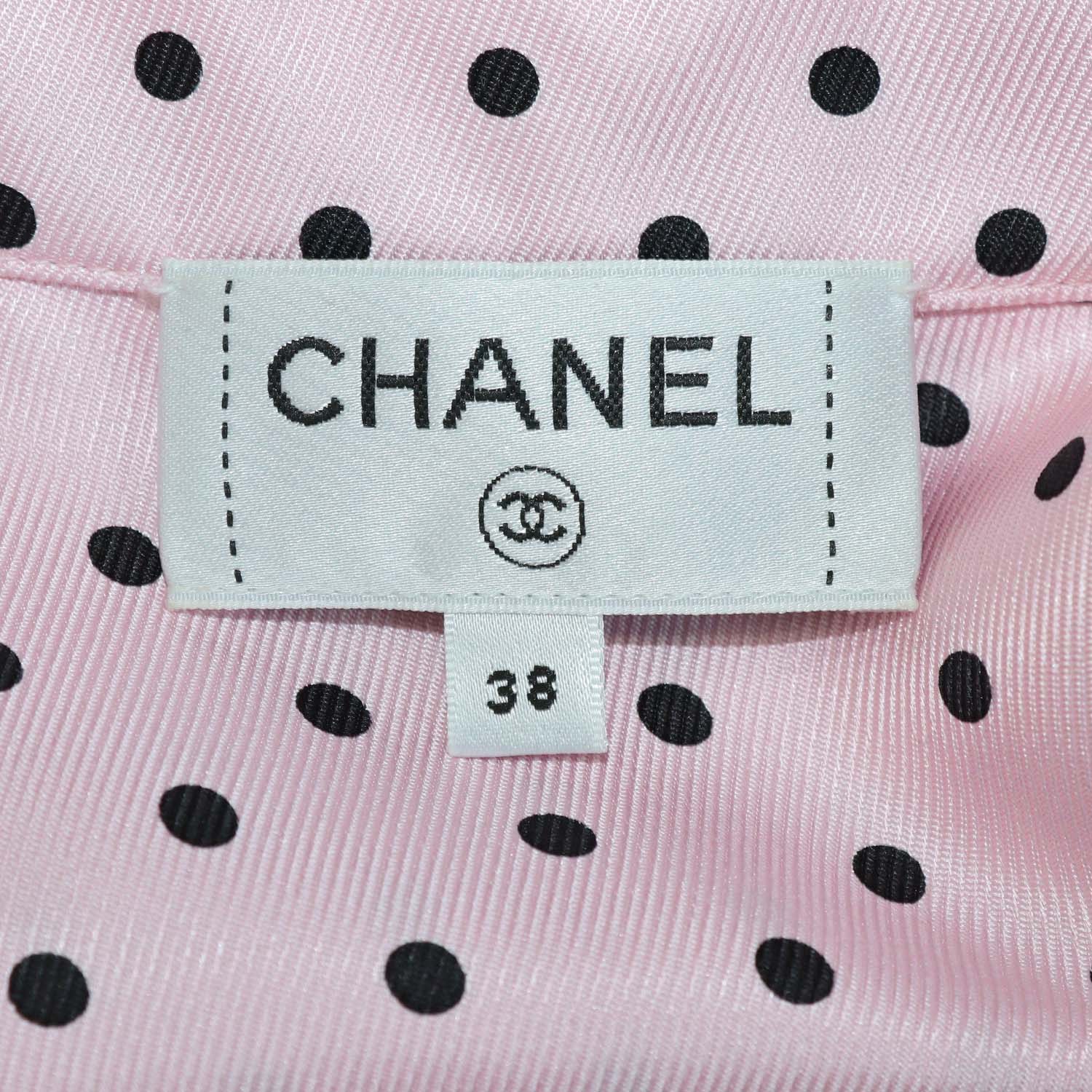 Chanel Pink Silk Polka Dot Sleeveless Shirt