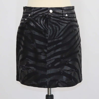 Dolce & Gabbana Black Denim Zebra Effect Distressed Mini Skirt