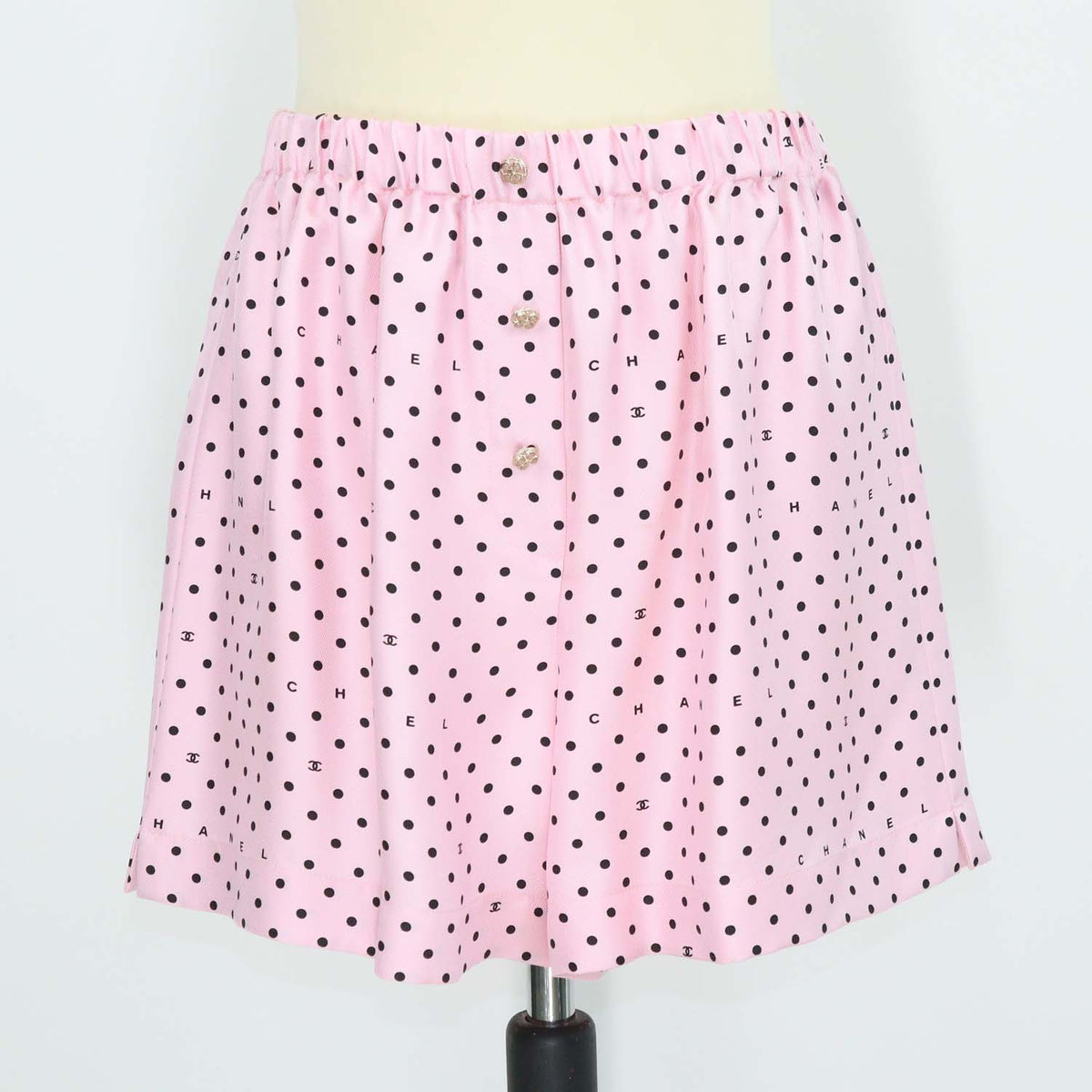 Chanel Pink Silk Polka Dot Mini Short