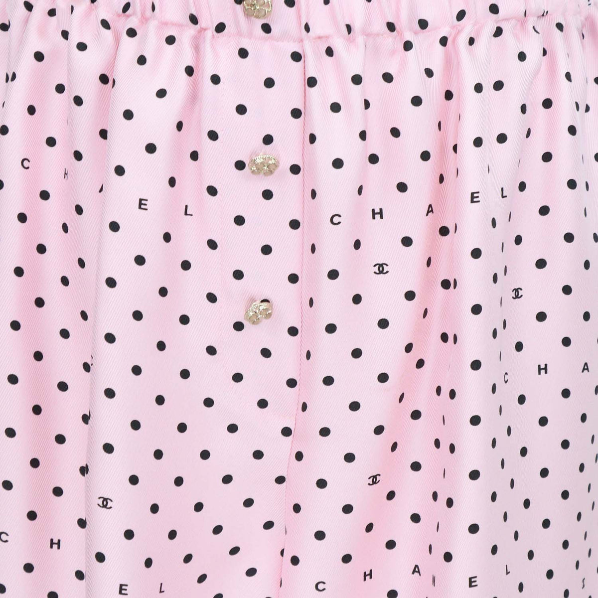 Chanel Pink Silk Polka Dot Mini Short