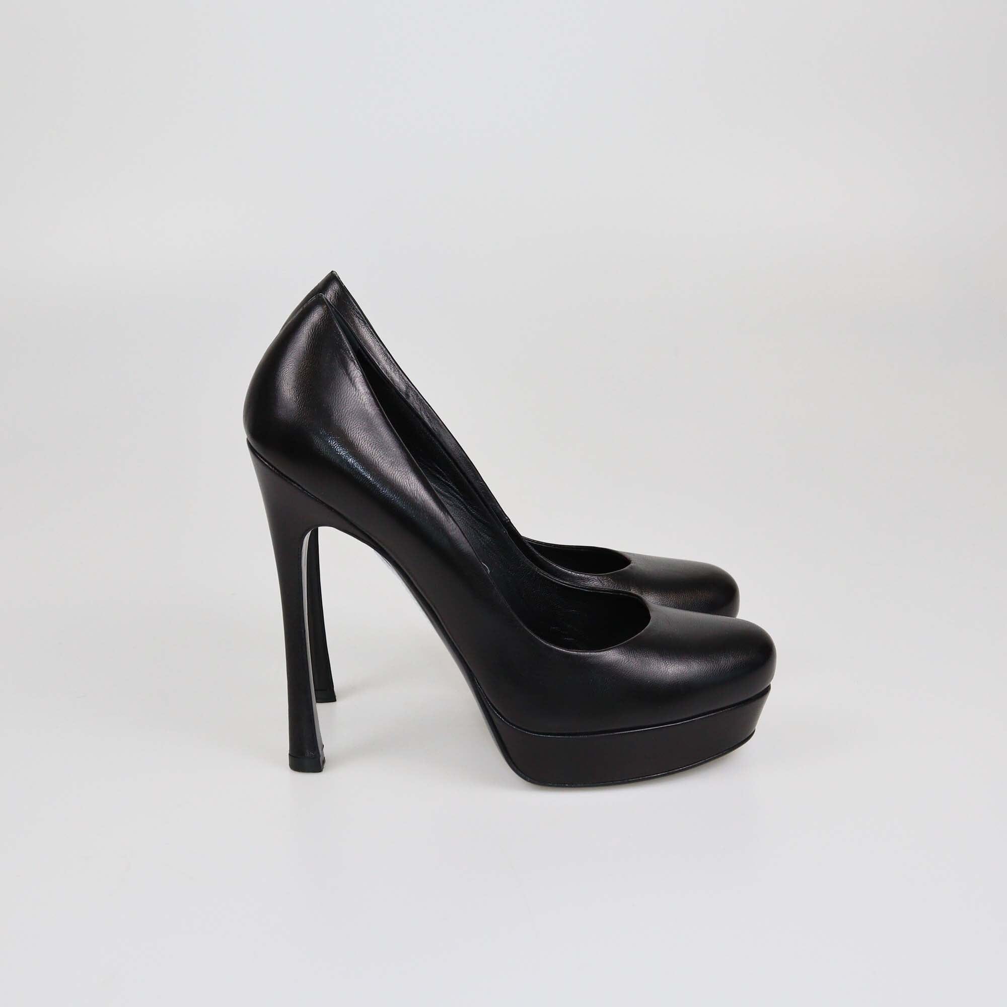 Yves Saint Laurent Black Round Toe Platform Pumps Womens Yves Saint Laurent 