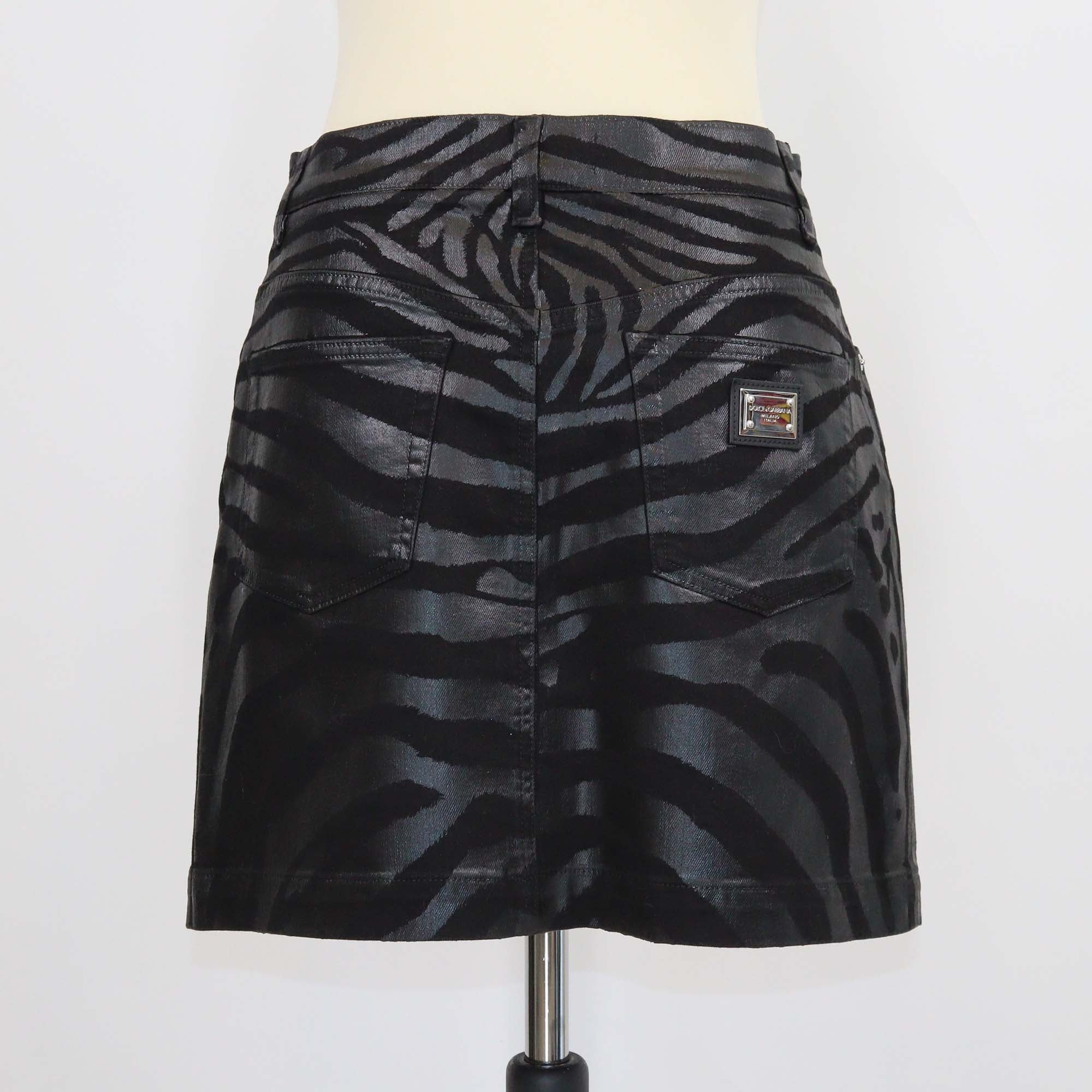 Dolce & Gabbana Black Denim Zebra Effect Distressed Mini Skirt